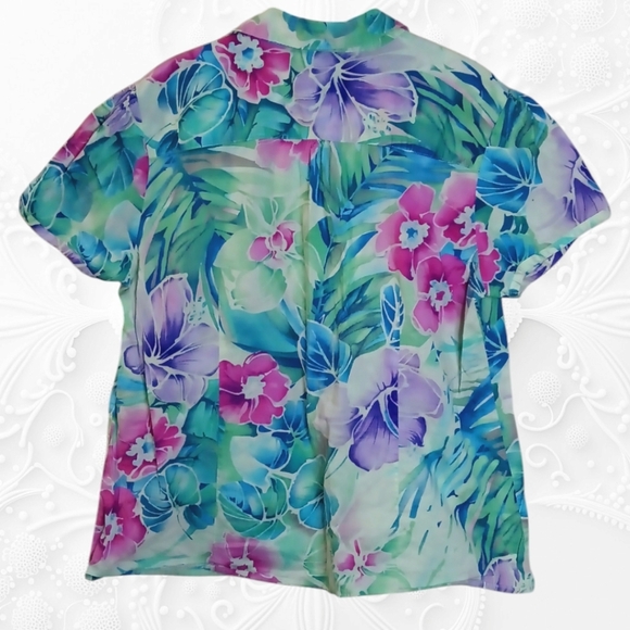 Lemon Grass Studio 100% Cotton Collared Short Sleeve Button Up Top - Picture 3 of 3